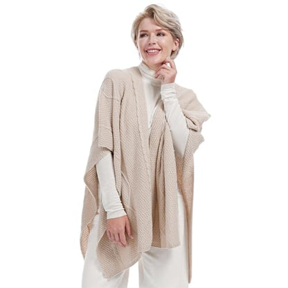MissShorthair Knit Shawl Wraps for Women Boho Crochet Shawls Cape Open Front Cardigan - color: Pink