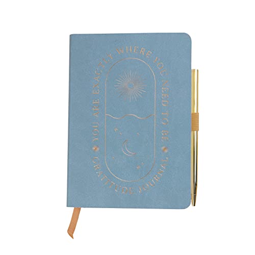 DesignWorks Ink Daily Gratitude Journal – 4.5" x 6.5" Aesthetic Mindfulness Journal with Pen - Guided Prompts for Wellness & Self Care – Soft Cover, Ribbon Marker, 196 Pages – Teal Where You Need To Be - color: Teal and Gold Foil Where You