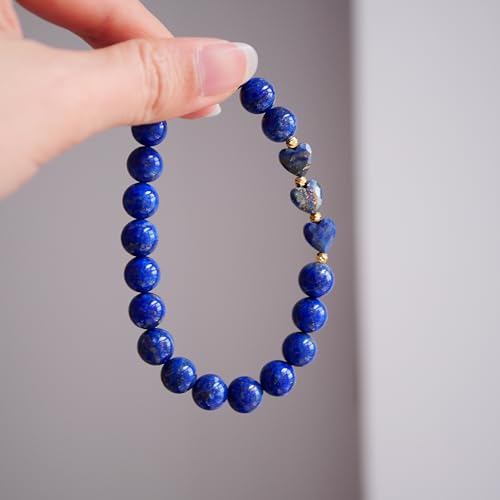 Lapis Lazuli Healing Bracelet – Real Crystal Beads for Stress Relief, Meditation & Chakra Balance – Natural Gemstone Jewelry Gift for Women & Men, Adjustable Stretch Fit - style: heart with gift boxes