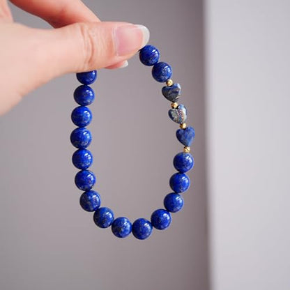 Lapis Lazuli Healing Bracelet – Real Crystal Beads for Stress Relief, Meditation & Chakra Balance – Natural Gemstone Jewelry Gift for Women & Men, Adjustable Stretch Fit - style: heart with gift boxes