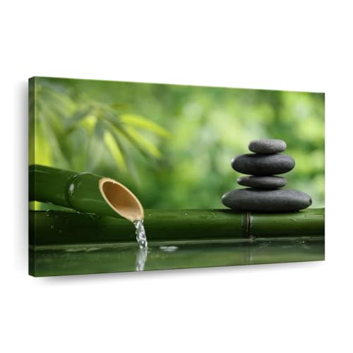 ElephantStock Zen Bamboo Fountain Wall Art - Horizontal Wrapped Canvas - 1-Piece Hallway Wall Decor - Pebble Photography Canvas Print - Green and Black Decor for Wall - 12" X 8" - color: Zen Bamboo Fountain Wall Art Single Piece, size: 12"L x 8"W