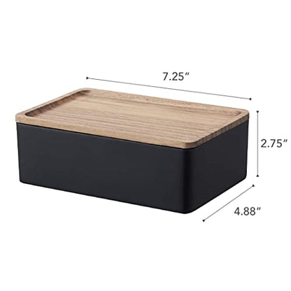 YAMAZAKI Home Rin Accessory Box With Wooden Lid For Jewelry, Watches, Or Sunglasses - Polystone - color: Walnut