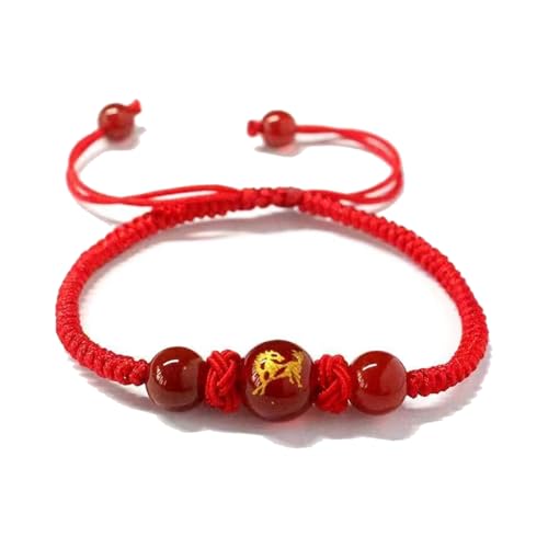 2026 Chinese New Year of Horse Bracelets for Women Men, 12 Chinese Zodiac Bracelet Good Luck Red String Animal Horse Charm Braided Bangle Adjustable Jewelry Gift - color: Circle-1pcs