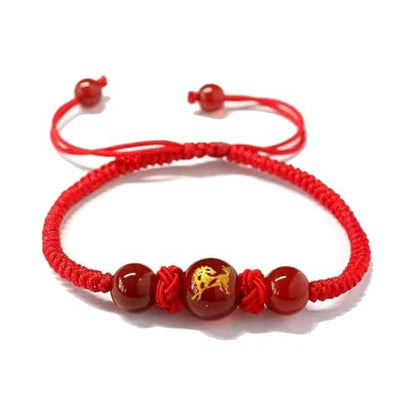 2026 Chinese New Year of Horse Bracelets for Women Men, 12 Chinese Zodiac Bracelet Good Luck Red String Animal Horse Charm Braided Bangle Adjustable Jewelry Gift - color: Circle-1pcs