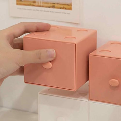 Stackable Desktop Organizer with Drawer, Storage Box for School Supplies, Desk Accessory, PS Building Blocks