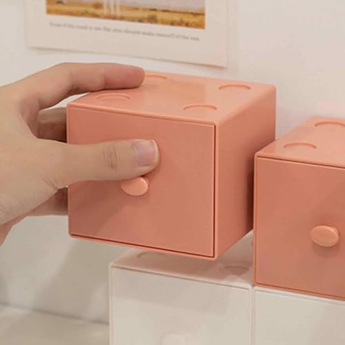 Stackable Desktop Organizer with Drawer, Storage Box for School Supplies, Desk Accessory, PS Building Blocks