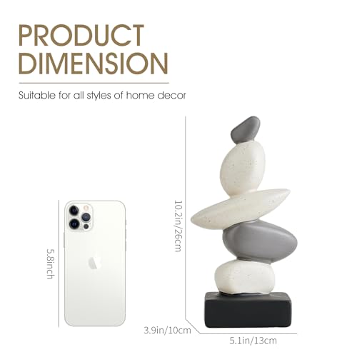 Octdays Fake Sandstone Statue Living Room Decor, Modern Ceramic Stacked Stone Sculptures Zen Decor, Stone Statue Decorations for Coffee Table Shelf Bookshelf Desk, Gifts for Good Luck (Gray & White)