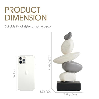 Octdays Fake Sandstone Statue Living Room Decor, Modern Ceramic Stacked Stone Sculptures Zen Decor, Stone Statue Decorations for Coffee Table Shelf Bookshelf Desk, Gifts for Good Luck (Gray & White)
