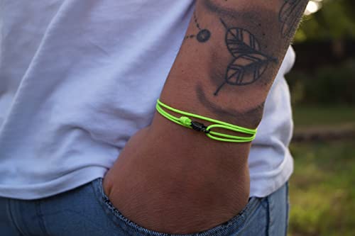 Made by Nami Nautical Rope Bracelet for Men Waterproof & Adjustable Wrap String Bracelets with Snap Hook Gift for Him - color: Neon Green Black