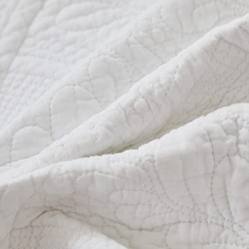 Brandream White Quilt Throw Blanket Cotton Throw Blanket for Bed Couch Day Bed Cover Solid Decorative Blankets 47 X 60 Inch
