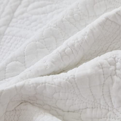 Brandream White Quilt Throw Blanket Cotton Throw Blanket for Bed Couch Day Bed Cover Solid Decorative Blankets 47 X 60 Inch
