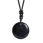 Shungite Stone Necklace for Women, Round Shungite Pendant Amulet Meditation Necklace, Black Circle Pendant Protection Crystal Healing Necklace Spiritual Gifts for Mother Mom