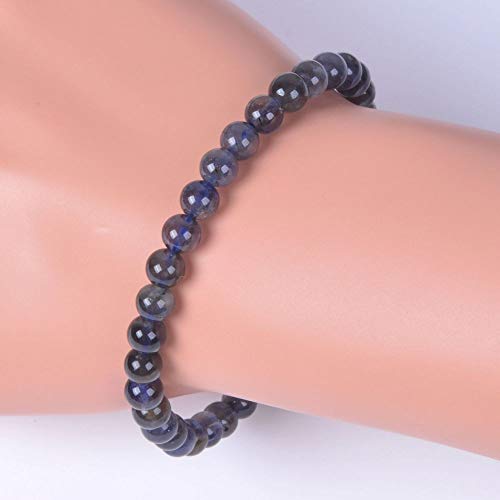 Justinstones Gem Semi Precious Gemstone 6mm Round Beads Stretch Bracelet 6.5 Inch Unisex - color: Iolite