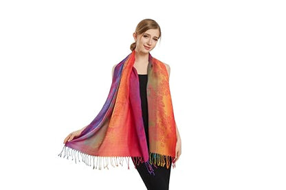 Rave Pashmina Scarf, Fashion Colorful Shawls and Wraps Soft Festival Scarves - color: C-fuchsia (Flower Pattern)
