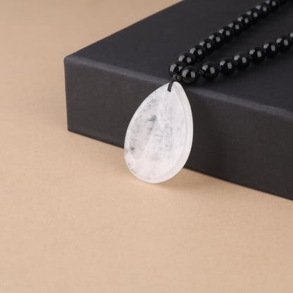 COAI Thumb Worry Stones Necklace for Men Women, Handmade 108 Mala Beaded Necklace for Women Men 8MM - style: Onyx & Clear Quartz