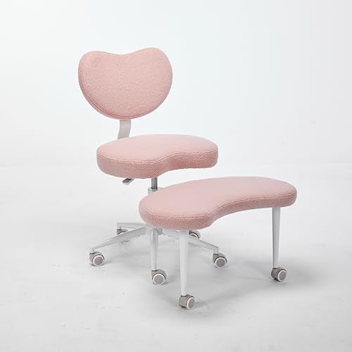 Meditation Chair with Wheels, Ergonomic Criss Cross Chair, Adjustable ADHD Floor Sitting Chair, Swivel Cross Legged Office Chair with High Back, Kneeling Posture Chair, Teddy Fabric,Pink - color: （teddy Fabric）pink