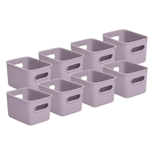 Superio Decorative Plastic Basket Open Home Storage Bins Organizer Baskets, Small, Lilac (8 Pack) Container Boxes for Organizing Closet Storage Bins for Shelves Drawer Shelf, 1.5 Liter - size: 8 Pack, style: Bin - Small (1.5 Liter)