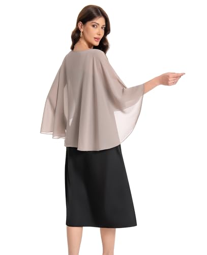 Baoqiya Women's Capelet Shawls and Wraps for Evening Dresses Soft Bridesmaid Shawl Chiffon Cape Wedding Cover Up - color: Khaki)