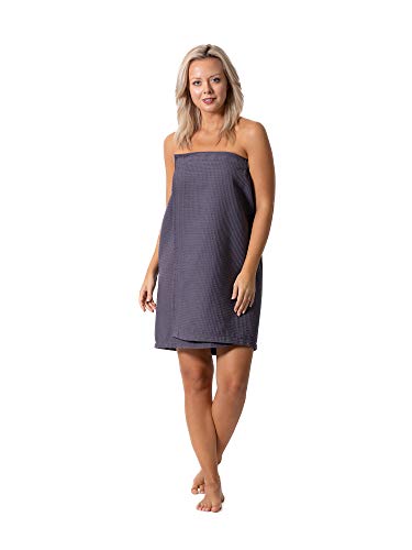 Turkish Linen Women’s Waffle Spa Body Wrap with Adjustable Closure - color: Gray, size: XX-Large