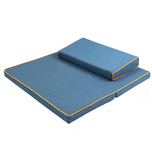 Portable Foldable Meditation Cushion Mat Set with Washable Cotton Linen Cover, Larger Thick Yoga Mat Bolster Floor Pillows Seating for Adults Meditation Accessories blue-60cm - color: Blue, size: 60cm