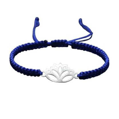 Lotus Symbol Bracelet for Women - Adjustable Cord, Silver Pendant, Spiritual Jewelry Gift - style: Azure Blue