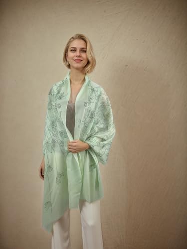 Cashmere-soft Mercerized wool Shawl Pashmina Lightweight Travel Wrap & Evening Scarf |Office |Wedding - color: Lotus Leaf River Field Light Green