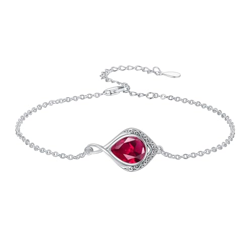 PELOVNY Celtic Knot Bracelet for Women 925 Sterling Silver Infinity Gemstone/Birthstone Bracelets Birthday Christmas Jewelry Gifts for Mom Daughter Wife - color: 02-Filigree-July Birthstone