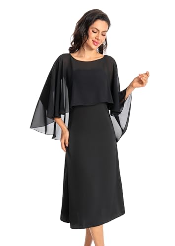 Baoqiya Women's Capelet Shawls and Wraps for Evening Dresses Soft Bridesmaid Shawl Chiffon Cape Wedding Cover Up - color: Black
