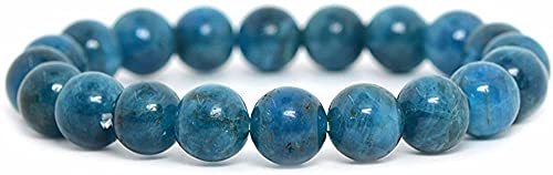 Amandastone Natural Gemstone 10mm Round Beads Stretch Bracelet 7 Inch - color: Blue Green Apatite