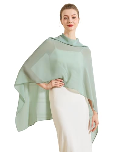 Chiffon Cape Shawl Wrap Scarf 3 Ways to Wear Elegant Sheer Capelet for Evening Dresses Weddings Parties - color: Dusty Sage