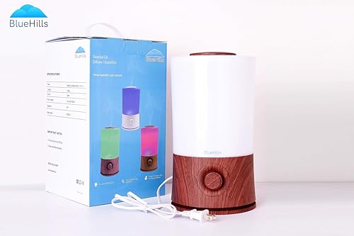 BlueHills Premium 2000 ML XL Essential Oil Diffuser Aromatherapy Humidifier for Large Room Home 40 Hour Run Huge Coverage Area 2 Liter Extra Large Capacity Diffuser High Mist Dark Wood Grain E003 - color: Dark Wood Grain