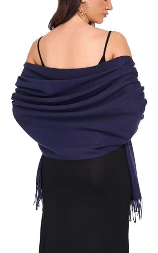 Pashmina Shawl and Wraps for Evening Dresses Resemble Cashmere Scarf for Women Wedding Winter Warm Shawls - color: Navy