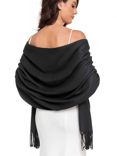 Pashmina Shawl and Wraps for Evening Dresses Resemble Cashmere Scarf for Women Wedding Winter Warm Shawls - color: Black