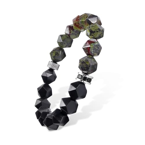 AWNL Beaded Bracelet for Men Tiger Eye Onyx Obsidian Natural Gemstones (10 mm) Premium Sterling Silver Centre Protection Charm Handmade Stretch Bracelet Gift for Men, 5.9''- 8'' - color: Green, size: XL (Wrist Size 7.5''- 8'' Weight >95kg)