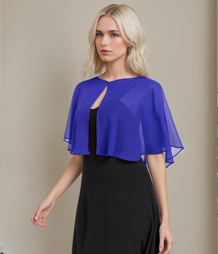TONGFANTFL Women's Soft Chiffon Capelets Shawls and Wraps for Evening Wedding Cape Bole Cover Up - color: Royal Blue