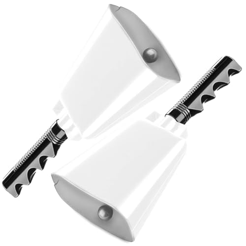 Deke Home - 2 Pack 10 Inch Steel Cowbells with Handle, Loud Noise Makers for Football, Sports, Parties, Competitions, School Spirit & Safety, Large Hand Bell for Cheering & Percussion Instrument - color: White, size: 10 Inch
