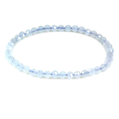 Keleny Gem Semi Precious Gemstones 4mm Round Beads Crystal Stretch Bracelet 7 Inch Unisex - color: Faceted A Grade Aquamarine