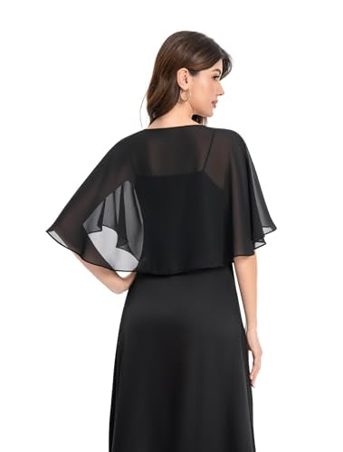 Baoqiya Capelets for women Chiffon Cape Soft Shawls and Wraps Wedding Capes 1920s flapper Cover Up - color: Black