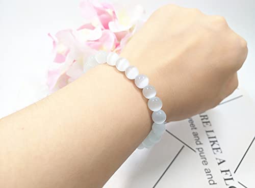 COLORFUL BLING Natural Powerful Selenite Beads Bracelet Healing Crystal Energy Stone Concentration Spirituality Bracelet Health Wealth Handmade Fashion Jewelry Gift for Women