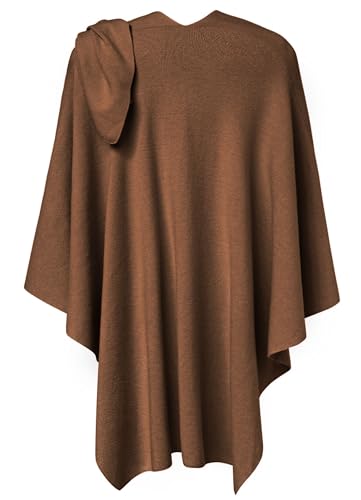 PULI Womens Large Cross Front Poncho Sweater Wrap Topper Knitted Elegant Shawls Cape for Fall Winter - color: 1-caramel