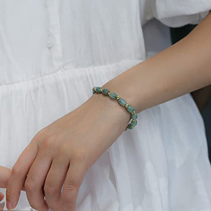 jade bracelet for women ，beaded bracelets ，6 * 9mm natural jade beads,brass plated 18k gold spacer beads,DIY Stretch Bracelet with 6.5-8 inch hand circumference,gifts for girlfriend. (Emerald green)
