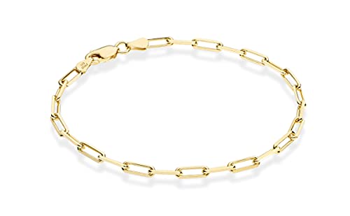 Miabella 18K Gold Plated 925 Sterling Silver Italian 3mm Paperclip Link Chain Bracelet for Women Men, Made in Italy - style: Length 7.5 Inches (women's average size)