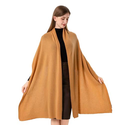 Cashmere Wrap Soft Knitted Scarf Stole for Women Airplane Travel Blanket Shawl 87x28 IN Extra Large Pashmina - color: Deep Camel