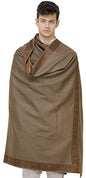 Exotic India Plain Men's Shawl with Brown Woven Border - Pure Wool - color: Otter Brown
