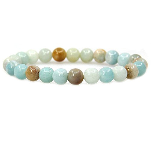 Amandastone Natural Gemstone 8mm Round Beads Stretch Bracelet 7 Inch - color: Multicolor Amazonite