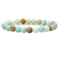 Amandastone Natural Gemstone 8mm Round Beads Stretch Bracelet 7 Inch - color: Multicolor Amazonite