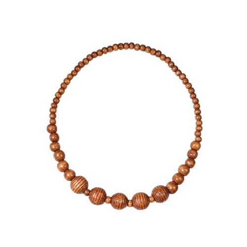 COLORFUL BLING Ethnic Natural Wood Beads Necklace for Men Women Africa Wooden Chain Chunky Strand Necklace Statement Hip Hop Jewelry - color: grooved light