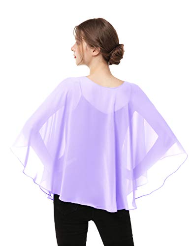 Capes for Womens Casual chiffon shawl Casual Chiffon Cape Sheer shawls and wraps Poncho Capelets Cover Up - color: Lilac