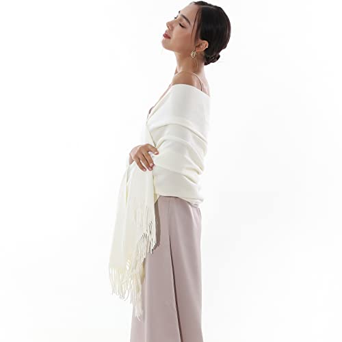 RIIQIICHY Winter Scarfs for Women Pashmina Shawls Wraps for Evening Dresses Large Warm Soft Scarves - color: Ivory