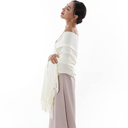 RIIQIICHY Winter Scarfs for Women Pashmina Shawls Wraps for Evening Dresses Large Warm Soft Scarves - color: Ivory